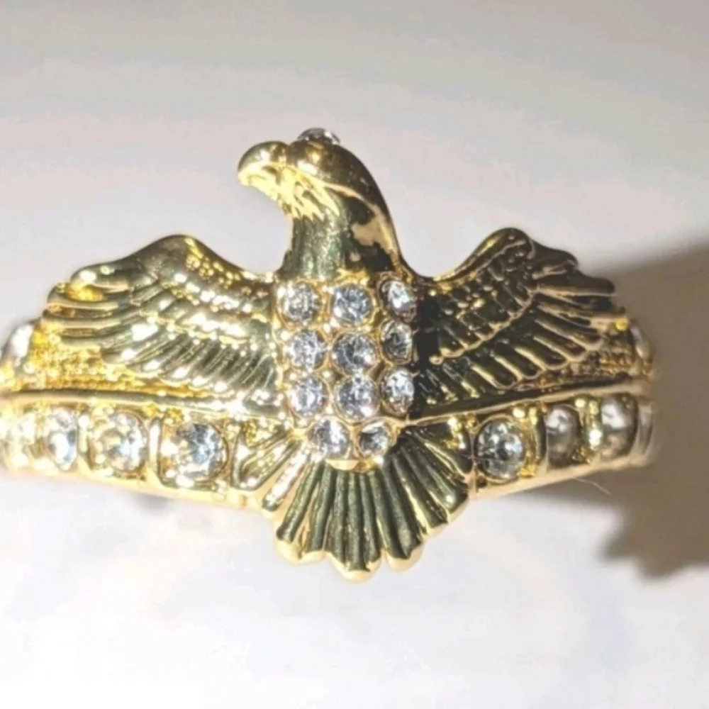 1ct Round Simulated Diamond Mens Flying Eagle Ring 14k Yellow Gold Plated 10